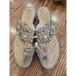 John Fashion Beaded Embellished Silver Slide Sandals Sz 8 Festival Gypsy Goblin
